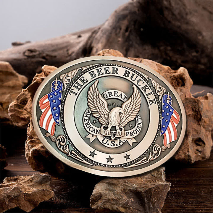 Men's DIY Eagle USA Flag Creative Beer Holder Buckle Leather Belt - Copper - Without Belt - image 7