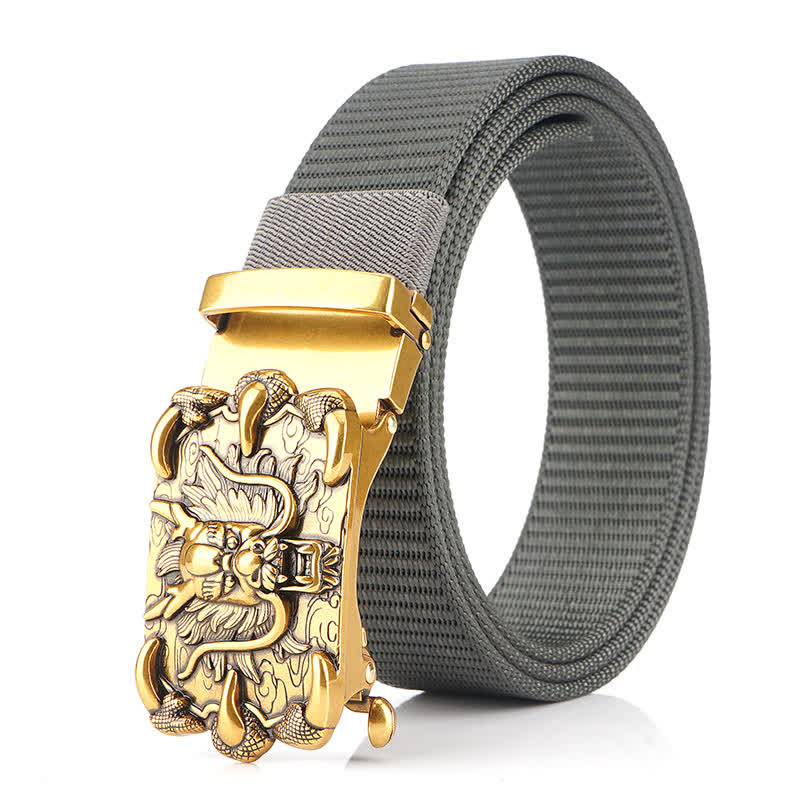 Men's Casual Dragon Decor Nylon Belt - Gray / Gold - 48" - image 15