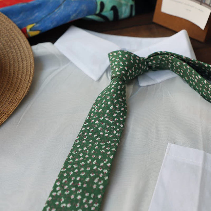 Men's Romantic Floral Skinny Necktie - Green - image 2