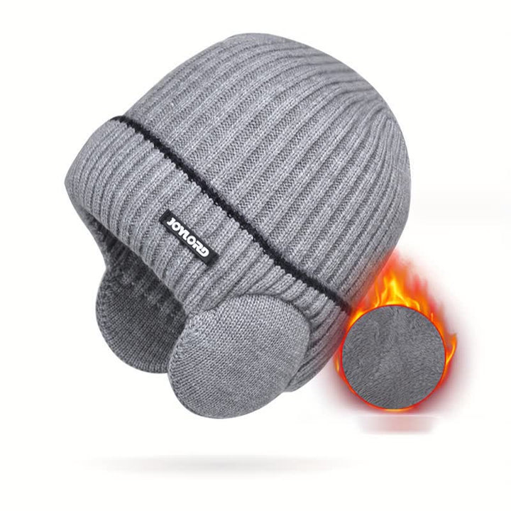 Unisex Solid Color Earflap Elastic Thickened Knit Hat - Light Gray - Adjustable (21 5/8"-23 5/8") - image 13