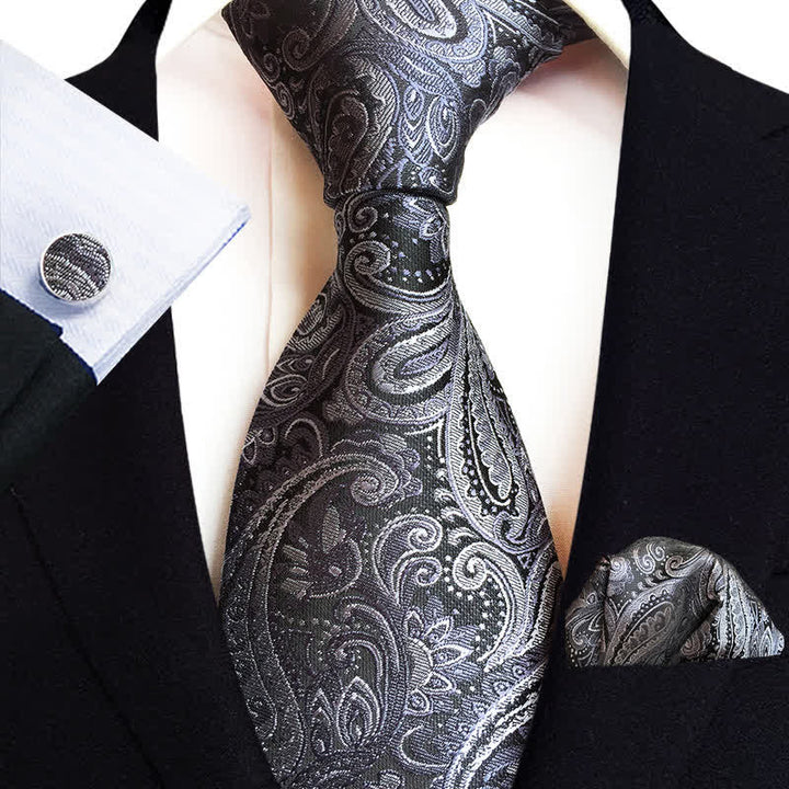 3Pcs Men's Classic Paisley Floral Necktie Set - Gray - image 3