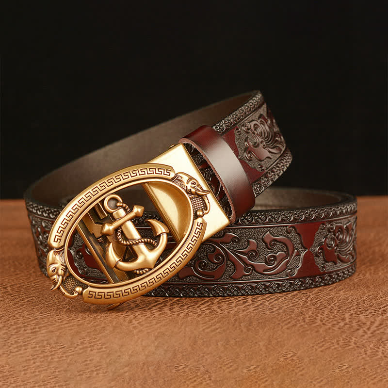 Men's Nautical Anchor Buckle Leather Belt - image 1