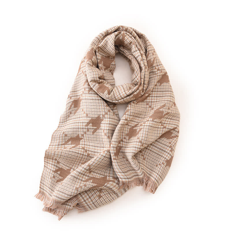 Women's Houndstooth Large Shawl Warm Scarf - Khaki - image 3
