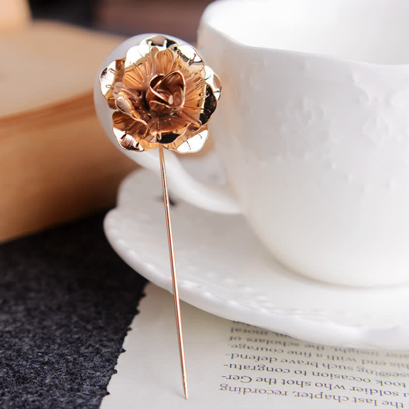 Men's Metal Rose Flower Brooch Pin - Gold - image 2