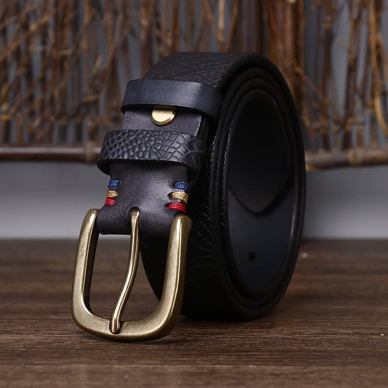 Men's Serpentine Snakeskin Grain Leather Belt - Black - 44 - image 10