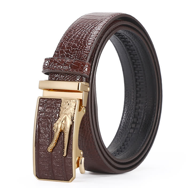 Men's Crocodile Pattern Automatic Buckle Leather Belt - Style #4 - Brown / Gold - 44 - image 16