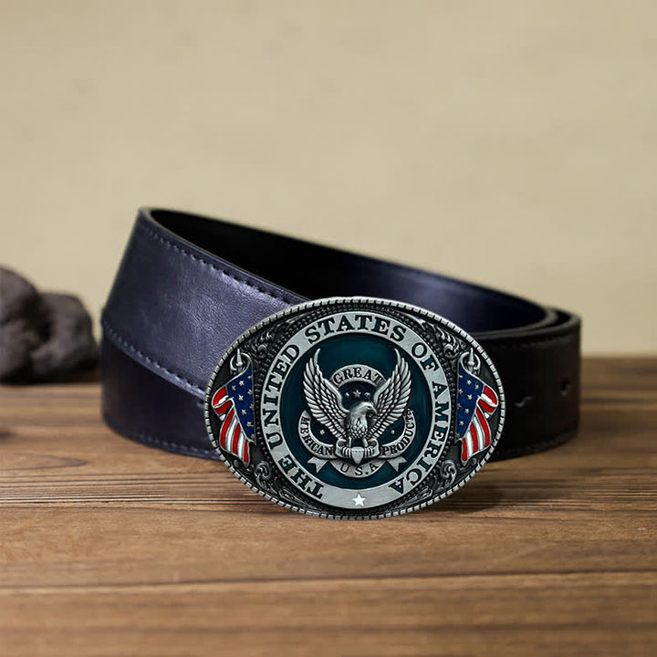 Men's DIY Patriotic Eagle Flag Buckle Leather Belt - Eagle - Black PU Belt (40) - image 3