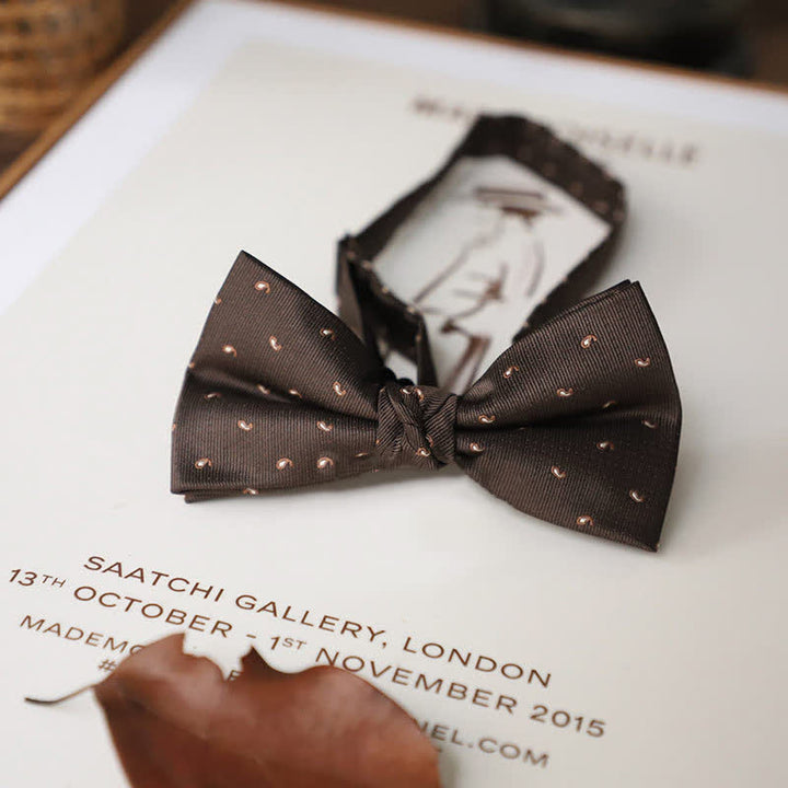 Men's Delicate Vintage Plain Bow Tie - Brown Stripe - image 15