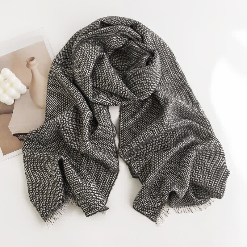 Women's Chunky Simple Herringbone Tassel Scarf - Black - image 4