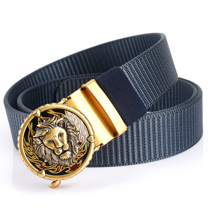 Men's Practical Lion Head Pattern Nylon Belt - Blue / Gold - 48" - image 10