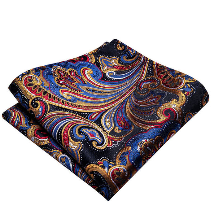 2Pcs Men's Gold & Blue Paisley Bow Tie Pocket Square Set - image 3