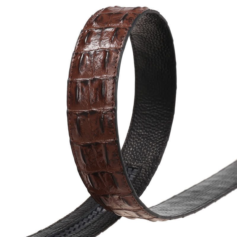 Men's Hollow Automatic Buckle Crocodile Print Leather Belt - image 1