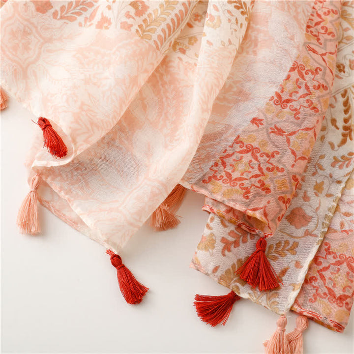 Women's Floral Soft Cape Wheat Fringe Scarf - image 7