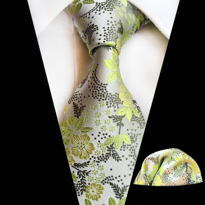 2Pcs Men's Plum Blossoms Floral Necktie Set - LemonChiffon - image 12