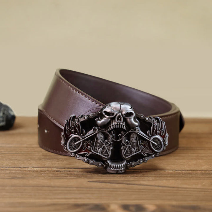 Men's DIY Skull Motorcycle Ghost Head Buckle Leather Belt - Skull - Brown PU Belt (40) - image 6