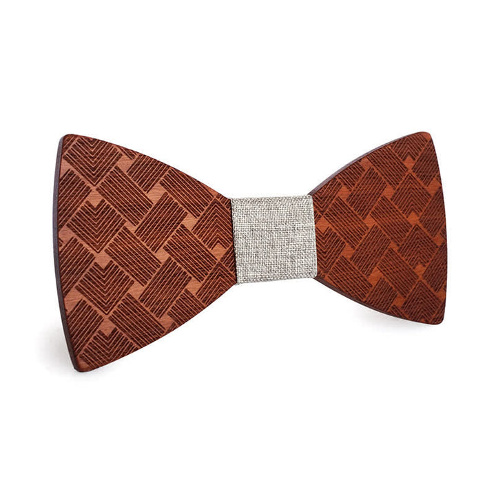 Men's Woven Pattern Wooden Bow Tie - Gray Fabric - image 2