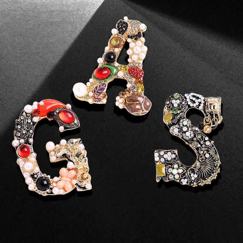 Unisex Baroque Pearl Letter Brooch - image 3