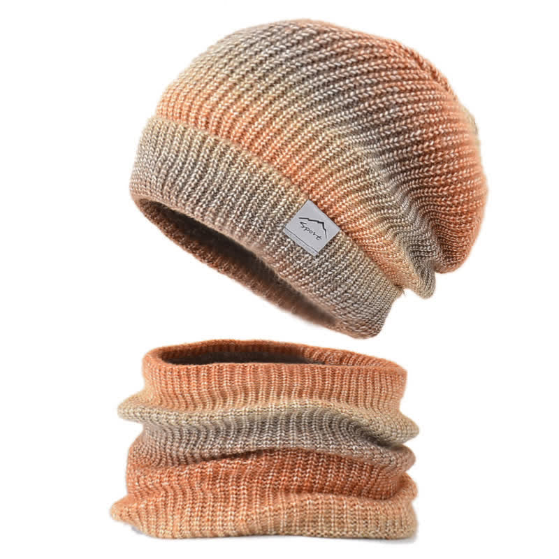2Pcs Stretchy Gradient Color Hat Loop Scarf Set - Orange - Adjustable (22"-23 5/8") - image 1