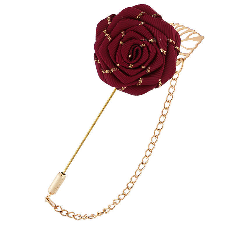 Men's Floral Camellia Chain Brooch - Darkred - image 11