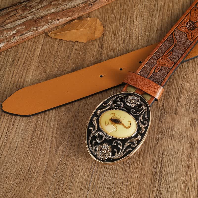 Men's Animal Scorpion Flower Buckle Leather Belt - image 7