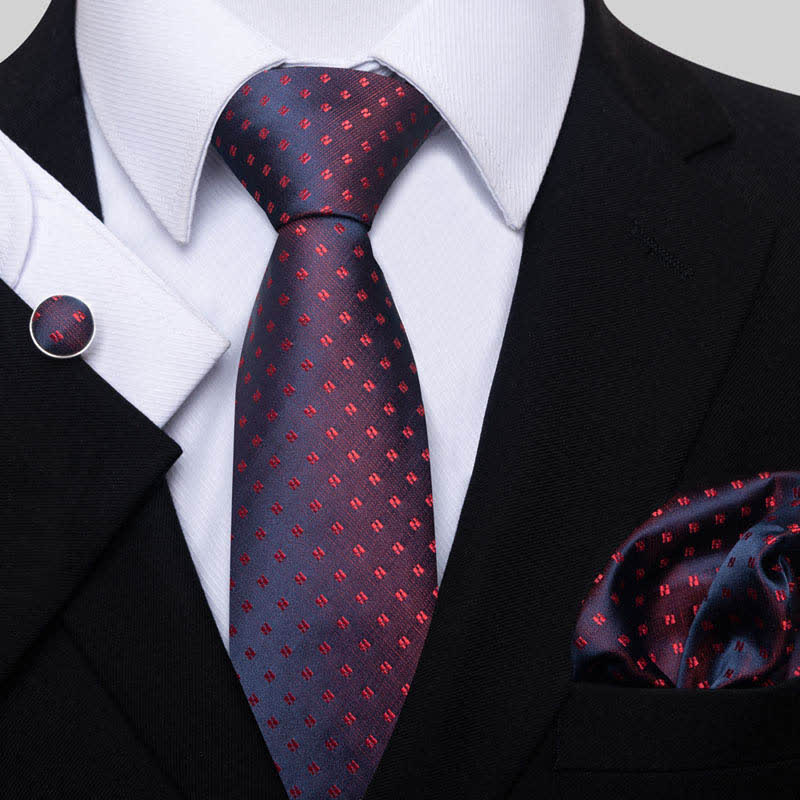 3Pcs Men's Timeless Deep Red Dots Necktie Set - Deep Red - image 0
