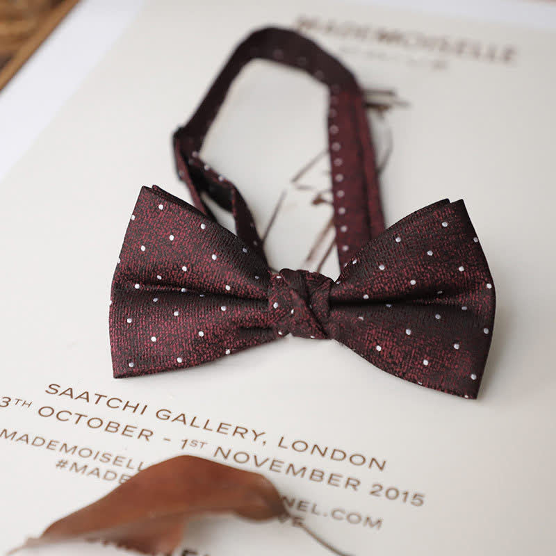 Men's Delicate Vintage Plain Bow Tie - Burgundy Dots - image 13