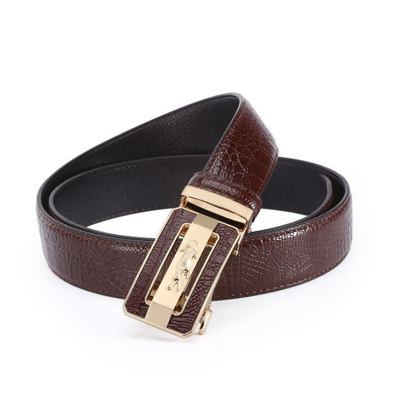 Men's Crocodile Pattern Automatic Buckle Leather Belt - image 2