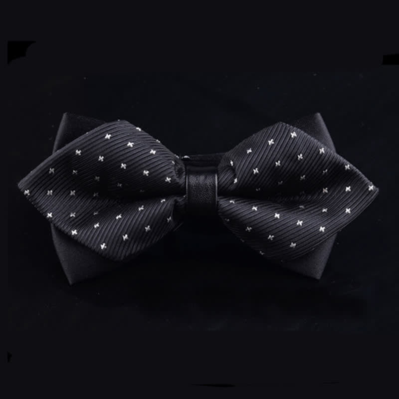 Men's Black Twill White Cross Pointy Bow Tie - Black - image 0