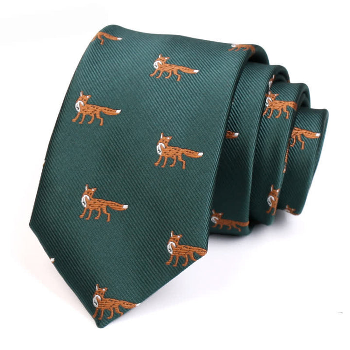 Men's Dark Green Little Foxes Necktie - Dark Green - image 0