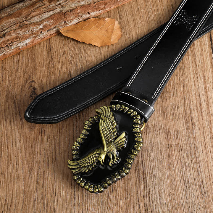 Men's Antique Gold Eagle Soaring Hawk Leather Belt - image 9