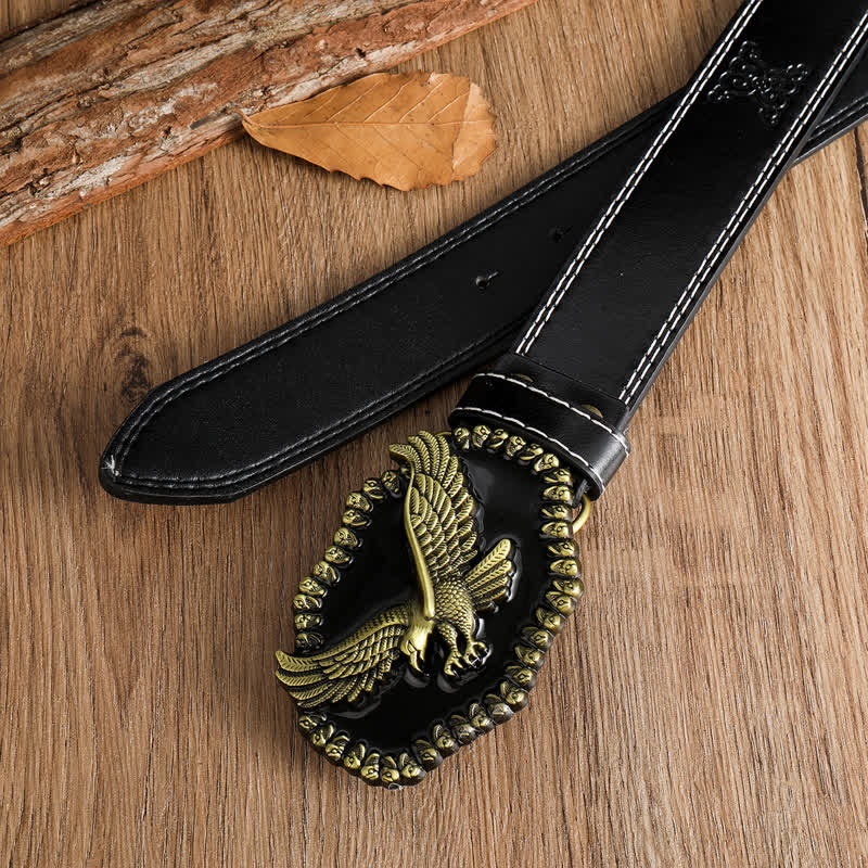 Men's Antique Gold Eagle Soaring Hawk Leather Belt - image 9