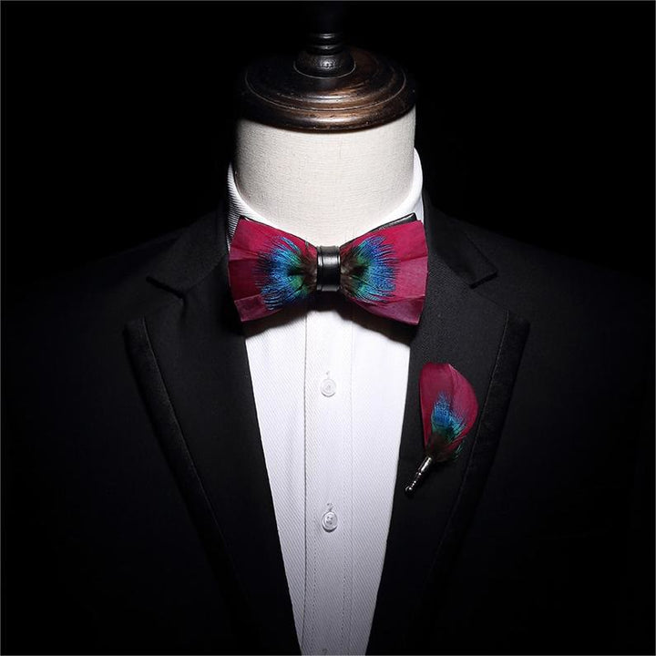 Pink & Blue Gentle Feather Bow Tie with Lapel Pin - image 2