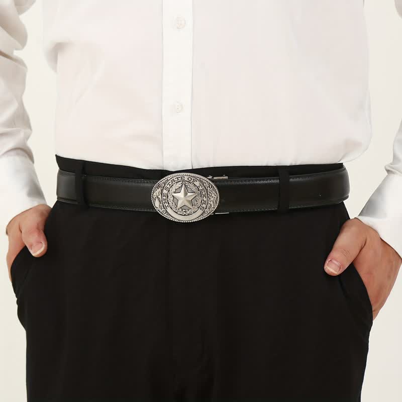 Men's DIY Texas Pentagram Automatic Buckle Leather Belt - image 3