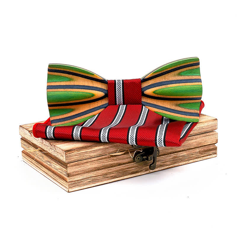 2Pcs Men's Dazzling Laser Engraving Wooden Bow Tie Set - Red - image 10
