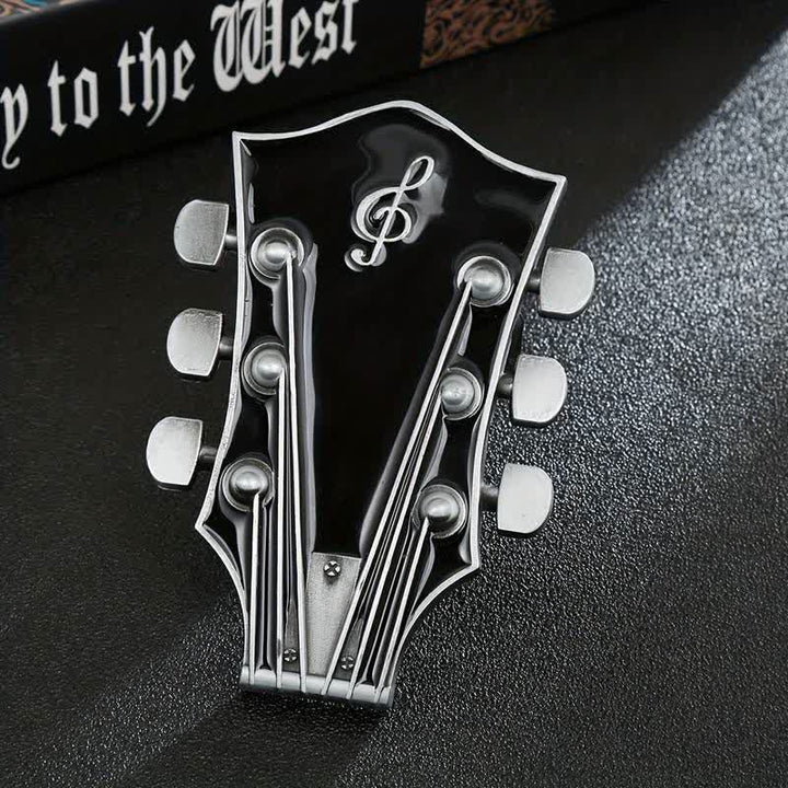 Men's DIY Musical Guitar Headstock Buckle Leather Belt - Black - Without Belt - image 5