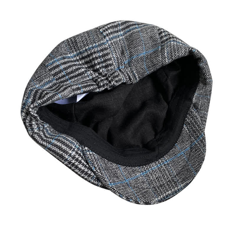 Newsboy Gray & Blue Plaid Octagon Beret Cap - image 7