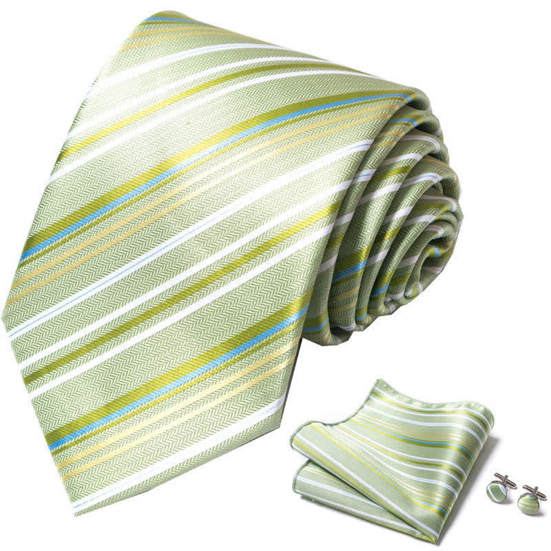3Pcs Men's Lovely Lime Green Striped Necktie Set - image 1