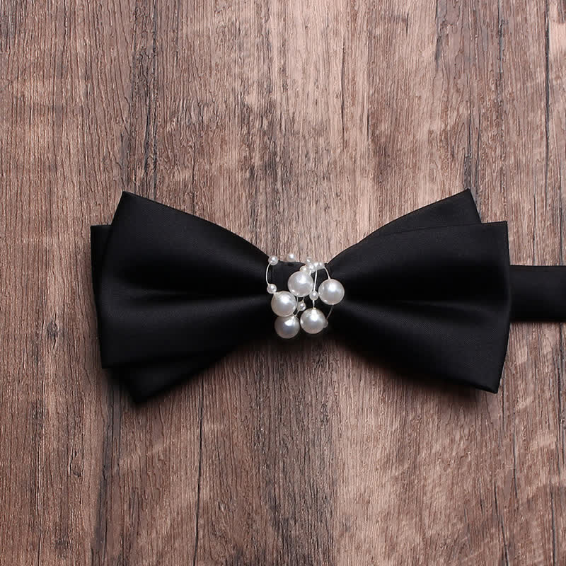 Men's Black Personality Pearls Bow Tie - Double-layer #2 - image 9