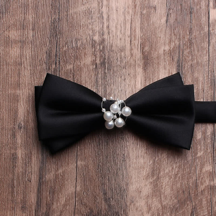 Men's Black Personality Pearls Bow Tie - Double-layer #2 - image 9