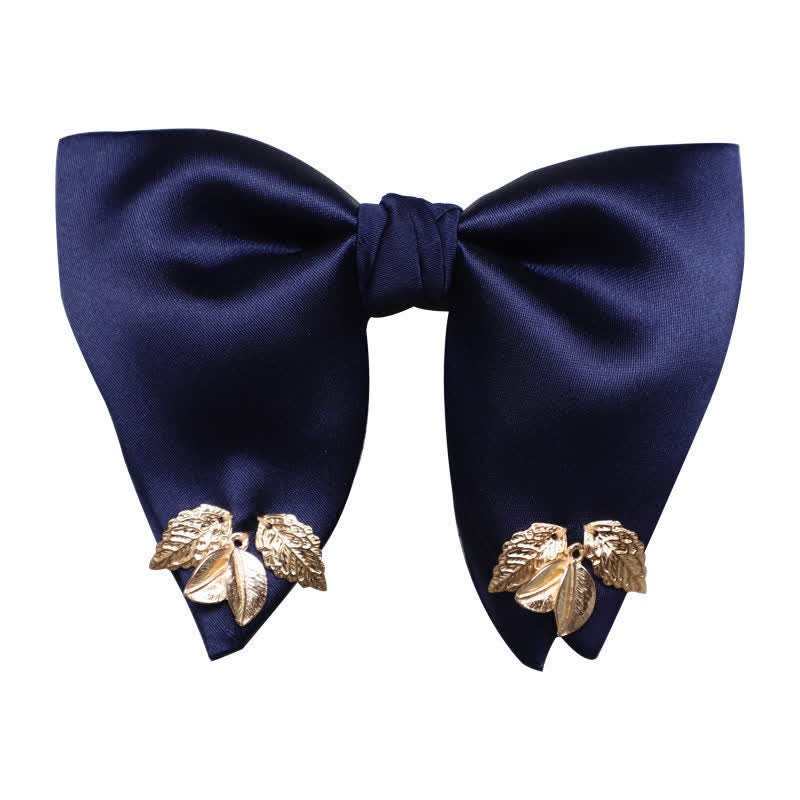 Men's Double-Layers Leaves Oversized Bow Tie Pocket Square