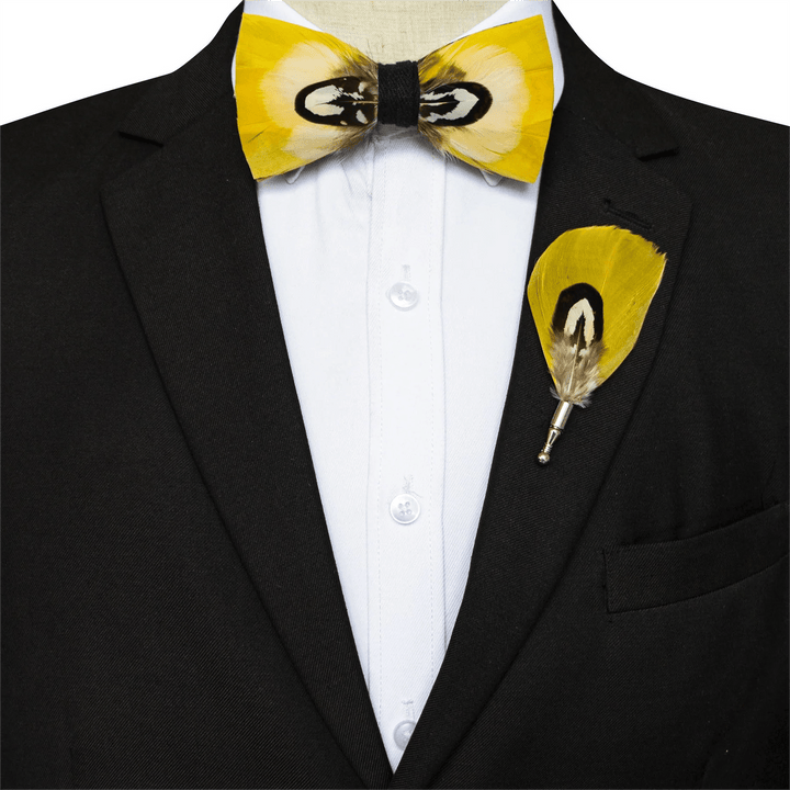 Kid's Yellow Parrot Feather Bow Tie with Lapel Pin - image 2