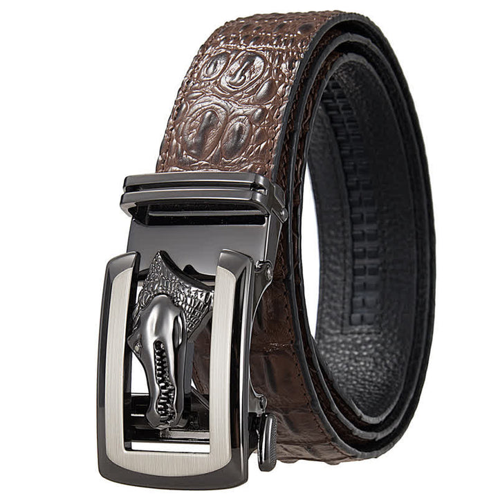 Men's Hollow Automatic Buckle Crocodile Print Leather Belt - Brown / Gray - 46 - image 11