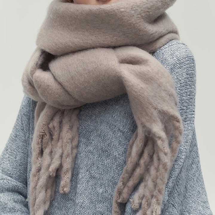 Women's Chunky Thickened Solid Color Soft Scarf - Khaki - image 10