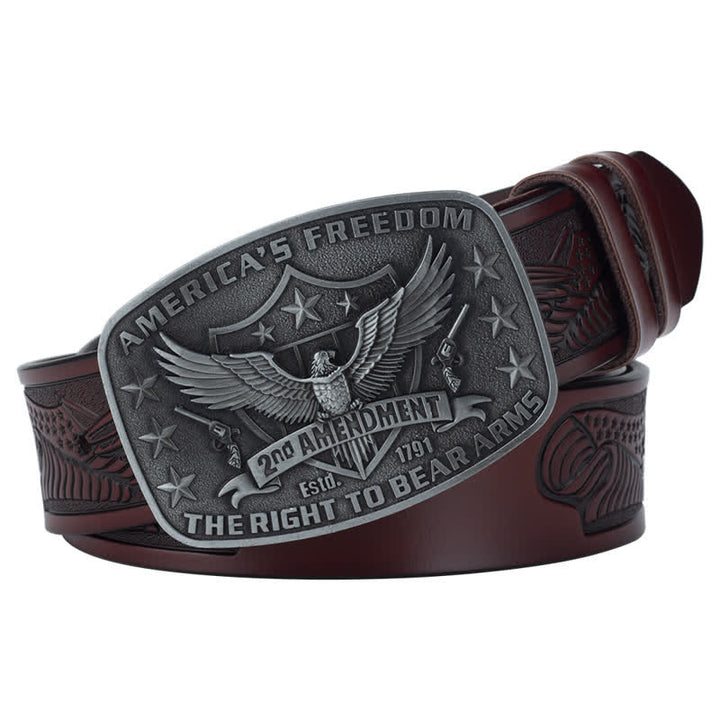 Men's Retro Eagle America's Freedom Leather Belt - Brown / Gray - 46 - image 9