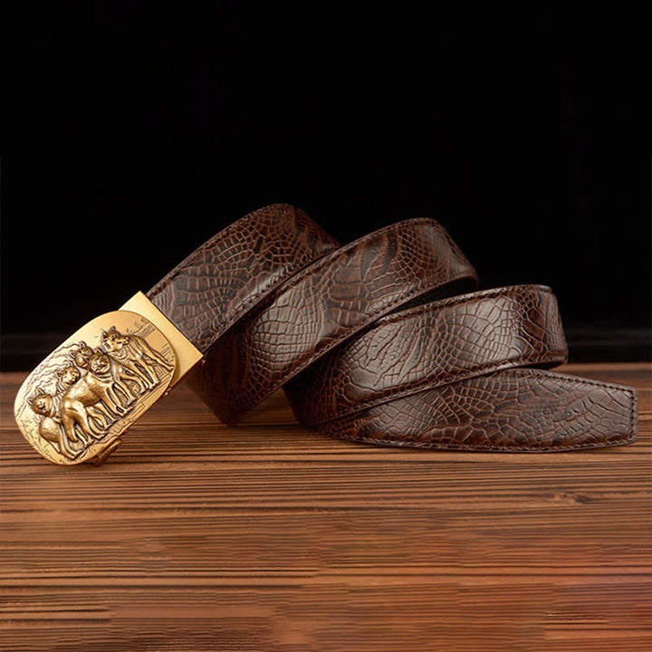 Men's Pack Of Wolves Crocodile Pattern Leather Belt - image 15