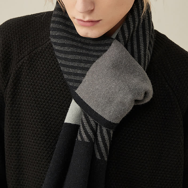 Men's Color Contrast Striped Pure Wool Scarf - image 8