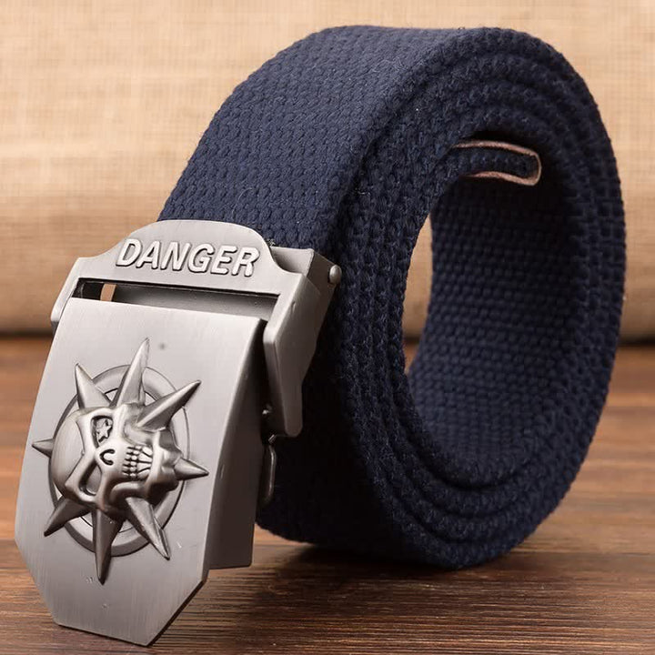 Men's Automatic Skull Buckle Woven Canvas Belt - Navy - 42 - image 8