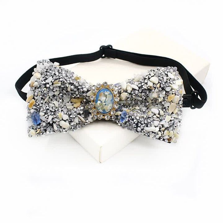 Men's Natural Stone Colored Beads Bow Tie - White - image 3