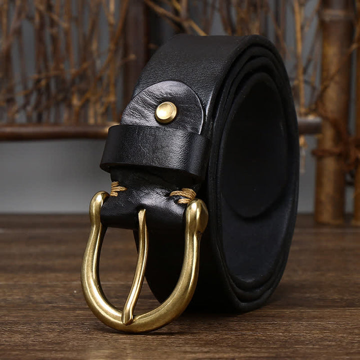 Men's Trend Worn-out Wrinkled Leather Belt - Black - 44 - image 4