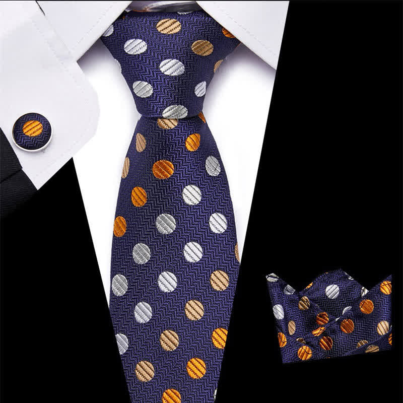 3Pcs Men's Orange & Navy Polka Dots Necktie Set - Orange & Navy - image 0